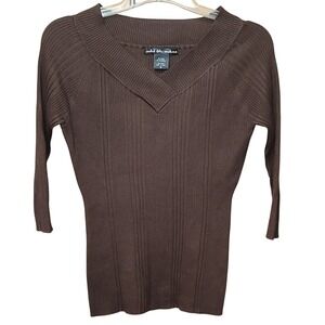 United States Sweaters Brown Ribbed V‑Neck Knit M Y2K Office Chic Office Bodycon